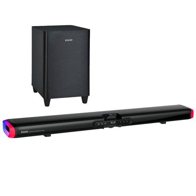 80W LCD TV SoundBar Speaker 8" Bass Subwoofer 4 Aluminum Speakers Remote Control BT Home Theater Audio System Fantasy Lights