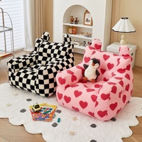 Fauteuil pouf carré sans cadre à carreaux noirs et blancs, en tissu doux, canapé individuel, chaise décontractée pour la maison, le salon, le balcon