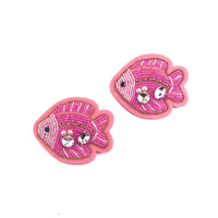 Appliques brodées à la main en forme de poisson et d'étoile de mer avec perles et cristaux pour chaussures, sacs, vêtements et accessoires DIY