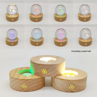 Lampe LED ronde sans fil rechargeable à commande tactile avec base en bois de 8 cm ou 10 cm, support en bois de cristal, base LED ronde, veilleuse