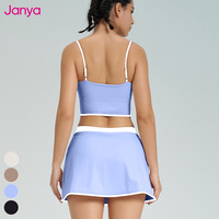Set pakaian olahraga Fitness, Set Tank Top Bra 2 in 1 rok 2 in 1 blok warna untuk wanita 2025