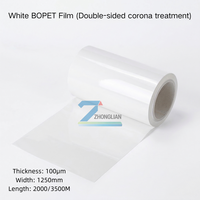 Película BOPET Blanca de 100μm - Tratada con Corona de Doble Cara, para Empaque, Impresión, Laminación y Aislamiento