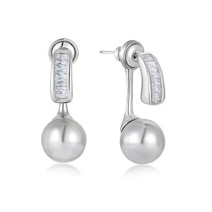 YILUN Boucles d'oreilles perles grises rondes en argent sterling 925 Boucles d'oreilles de mariage en perles de culture plaquées rhodium hypoallergéniques pour femmes - Product Image 1