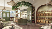 Aménagement intérieur de boulangerie minimaliste, mobilier d'exposition pour salon de thé, comptoirs de café modernes en bois