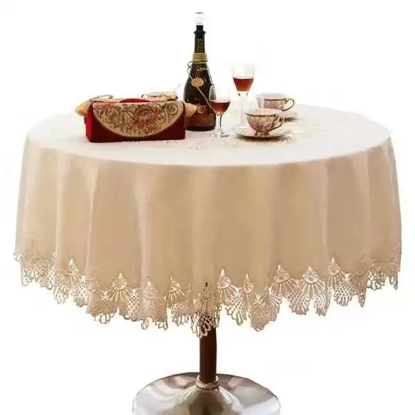 Toalha de mesa bordada floral vintage, toalha de mesa redonda branca para natal