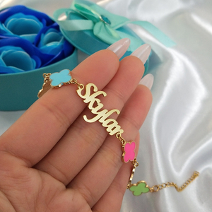 Braccialetti con nome di quadrifoglio colorato nome iniziale personalizzato oro placcato in acciaio inossidabile alla moda per bambini braccialetti con lettere - Product Image 5