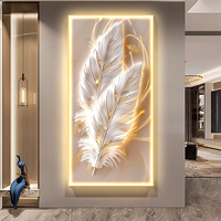 Bandes lumineuses LED à motifs plumeux de haute qualité en gros, tableaux décoratifs muraux en céramique et cristal de diamant