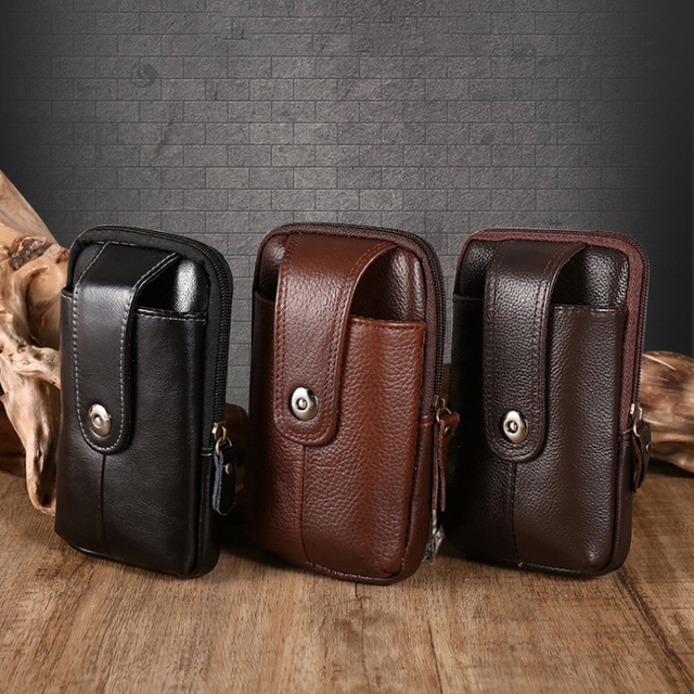 Vintage Litchi Leather Belt Clip Holster Waist Bag Mobile Phone Bag Holder Pouch for Mobile Phone