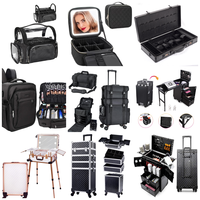 Boîte de maquillage cosmétique de luxe portable avec miroir éclairé par LED Fourniture de beauté en gros pour artistes cosmétologues grande capacité