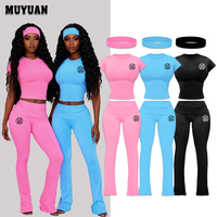 Setelan 2 Potong Celana Stretch Pinggang Lipat dan Atasan Lengan Pendek Warna Solid Slim Fit untuk Wanita, Pakaian Santai Musim Panas Grosir 2026