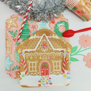 DAMAI Christmas Tree Snowflake Gingerbread Disposable Paper Dinnerware Plates Dessert Plates Cups for Merry Christmas Party - Product Image 1