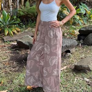 Pantalons pour femmes légers à imprimé hawaïen personnalisé, taille haute, décontractés, jambes larges, OEM, 100% coton, pantalons en toile - Product Image 3