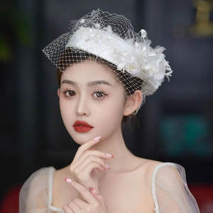 หมวกบีเร่ต์ผ้าตาข่ายสำหรับผู้หญิง,หมวกเจ้าสาวแฟชั่นผ้าซาตินสีขาวหมวก <span class=keywords><strong>Pillbox</strong></span> Kentucky Derby - Product Image 2