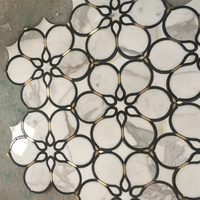 Dekorasi Pola Bunga Campuran Warna Waterjet untuk Proyek Hotel Villa, Ubin Dinding dan Lantai, Mosaik Marmer
