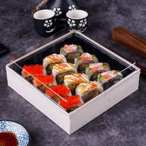 Kotak Makanan Hitam Manis Kustom Mewah Coklat Kotak Sushi Kayu Kemasan Kotak Sushi Kayu