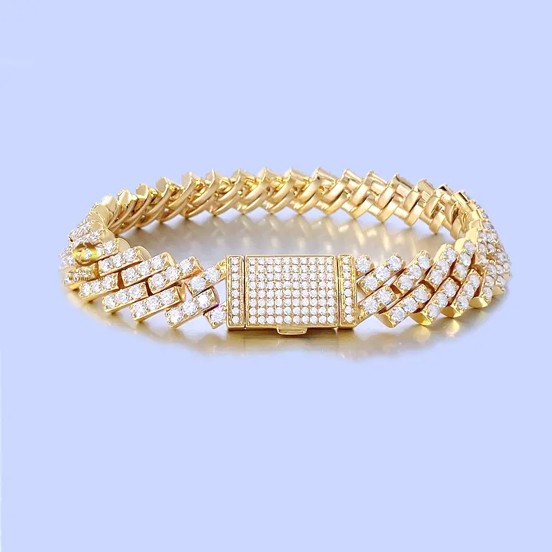 Pulsera cubana de oro sólido de 10K con moissanita, pulsera cubana de 10mm y 8,5 CTW