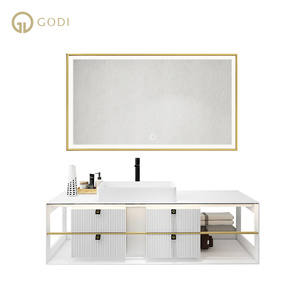 Switzerland designer Italian minimalist aesthetic style wood bathroom vanity cabinet with mirror