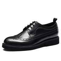 Zapatos de Vestir para Hombre, Nuevos, con Suela Gruesa, Punta Redonda, de Cuero Genuino, Zapatos de Boda para Hombre