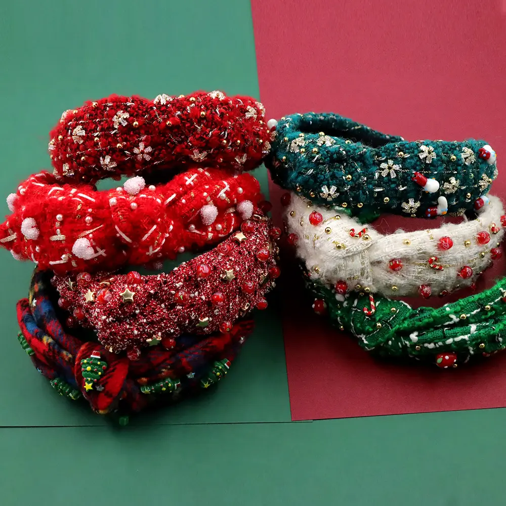 Finestyle Customize 2022 Holiday Design Women Headband Knotted Jeweled Bling Hairband Christmas Hair Accessories