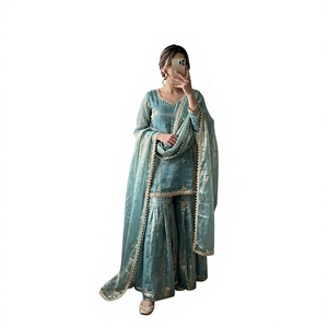 Conjunto de Kurti, Pantalón y Duppata de Seda Tradicional para Mujer, Ropa Étnica Bordada hasta el Suelo, Estilo Holgado para Adultos, Ideal para Bodas en India y Pakistán - Product Image 1