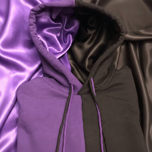 เสื้อสเวตเตอร์แบบสวมหัวทำจากผ้าซาตินมีฮู้ดกำหนดได้เอง2โทนสีบล็อกใส่ได้ทั้งชายและหญิง - Product Image 1