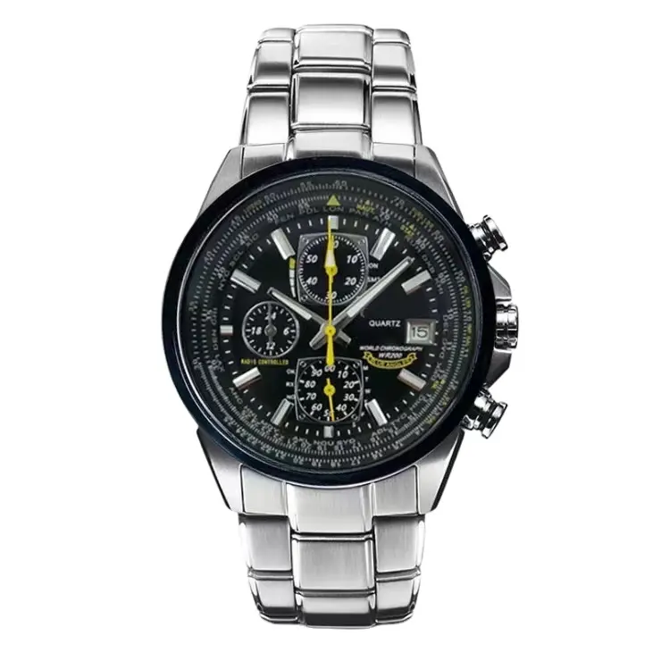 Luxury Quartz Watch Men's Blue Angel World Chronograph Business Casual Steel Leather Strap Watch