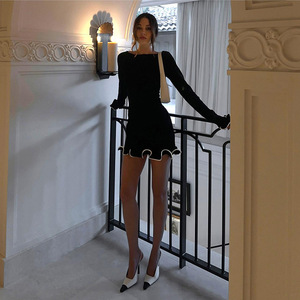 Abiti in Maglia per Donna in 6 Colori, <span class=keywords><strong>Vestito</strong></span> Aderente Casual a Maniche Lunghe con Volant in Maglia - Product Image 1