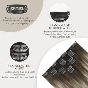 Lanrui Extensioni per <span class=keywords><strong>capelli</strong></span> Remy con clip, 16 pollici, 75g, stile europeo, doppia trama a macchina, 7 pezzi, Balayage Marrone Noce e Marrone Cenere Misto <span class=keywords><strong>Chiaro</strong></span> - Product Image 3