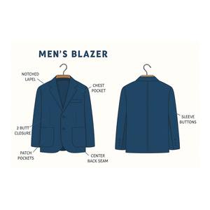 Blazer pour homme fabriqué en Italie, revers cranté, poches plaquées, fermeture à deux boutons, veste cintrée, style business décontracté, tenue de bureau classique - Product Image 5