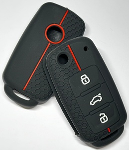 Housse de clé de voiture en silicone à texture nid d'abeille, antidérapante, antichoc, avec bande rouge, compatible avec <span class=keywords><strong>Renault</strong></span> - Product Image 5