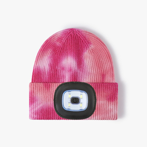Alla moda Tie Dye cappello in maglia a LED realizzato in fabbrica per il freddo sport all'aria aperta USB leggero berretto invernale con logo personalizzato cappuccio ricamato - Product Image 6