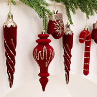 Ornements de Noël en forme de bonbons et de cannes rouges, en velours, peints en or, décorations suspendues pour arbre de Noël, personnalisables