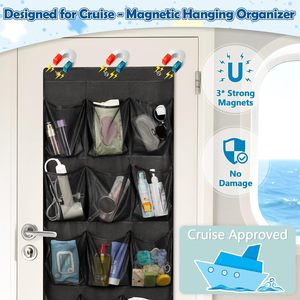 Organizador para colgar sobre la puerta, 15 bolsillos, estante de almacenamiento tipo gancho magnético para accesorios de zapatos de crucero, color negro - Product Image 3