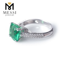Cincin Pertunangan Perhiasan Wanita Messi Jewelry Harga Grosir Emas Putih 14k 18k dengan Batu Zamrud Buatan Laboratorium Potongan Radiant 4ct