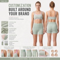 Ensemble de yoga personnalisé pour femme : Soutien-gorge de sport rayé à double bretelle et short cycliste taille haute sans couture avant pour le Pilates et les activités sportives en studio