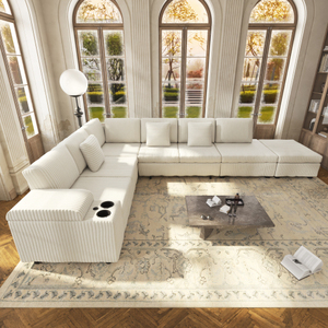 Modern L-Shaped Sectional <b>Sofa</b> Set Removable Ottoman Convertible Sleeper Hidden Armrest <b>Storage</b> USB Charging Cup Holders - Product Image 6