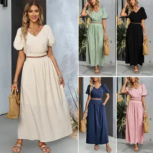 Wholesale Sales 2024 New Summer Casual Women's Cotton And Linen 2-piece Women's Long Dress Set