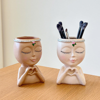 Porte-pinceaux de maquillage en résine, motif fille aux yeux fermés, organiseur de cosmétiques, pot à crayons et stylos pour coiffeuse, décoration de bureau, pot de fleurs, vase