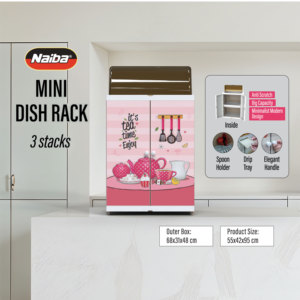 Organiza tu cocina de forma eficiente con el Mini Escurridor de Platos de 3 niveles en elegantes tonos crema y rosa, con dimensiones de 55x42x95 cm, elegante y compacto. - Product Image 1