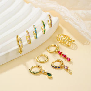 Pendientes chapados en oro Zircon18K de colores a la moda con textura colgante de gota de agua y Clip para el hueso del oído <span class=keywords><strong>sin</strong></span> orificio para la oreja Juego de 10 piezas - Product Image 5