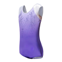 Ensemble de justaucorps de gymnastique pour enfants avec logo personnalisé B63, en strass métalliques violets, 3 pièces, ensemble de vêtements de danse avec jupe en mousseline, ensemble de justaucorps de gymnastique