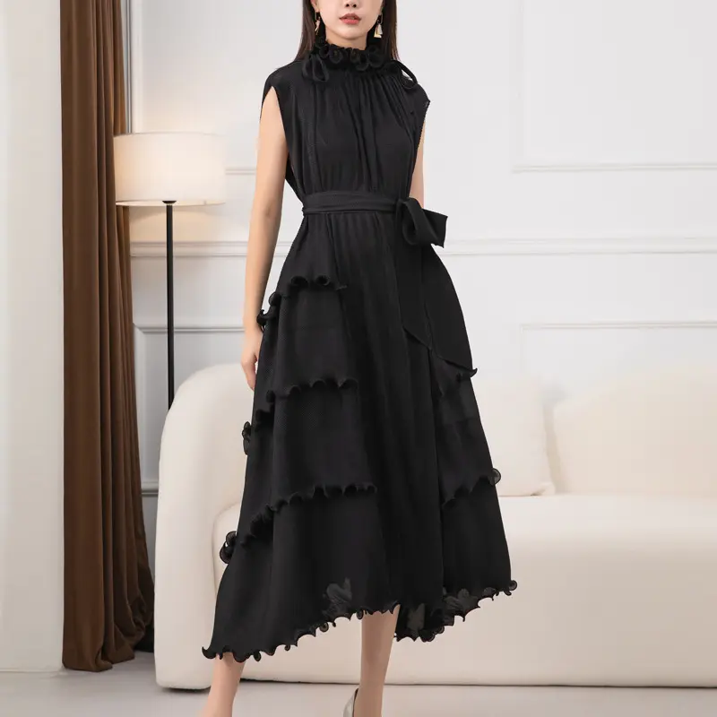 2023 Hot Selling Pleated Women Clothing Loose Evening Gown Dress Elegant Prom Ruffle Long Women Casual Dresses