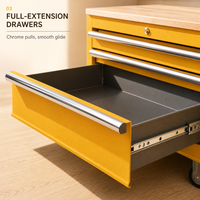 Armoire à outils roulante robuste avec plan de travail en bois et prise électrique, chariot de rangement en acier jaune pour garage et atelier