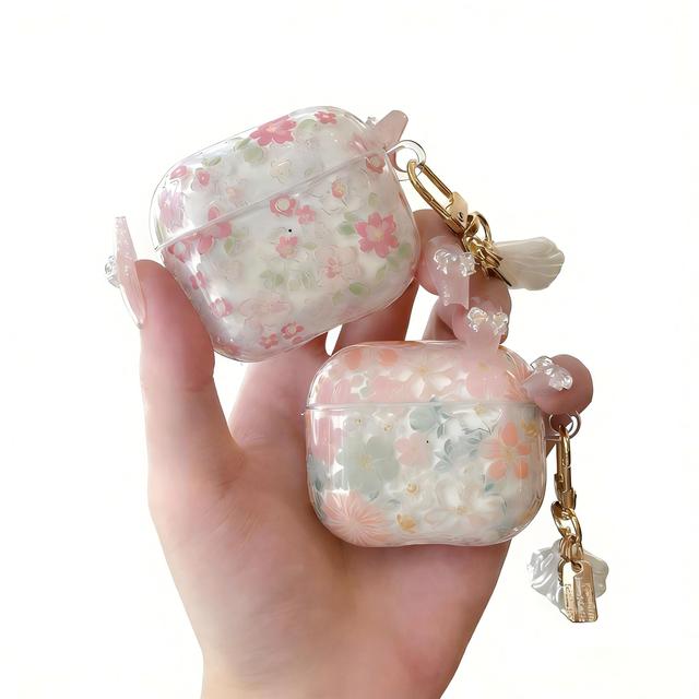IMD Eco-friendly Shockproof TPU Cute Flower Design Transparent Case with Luxury Charm for AirPods 2/4/3/2/1 with Charm