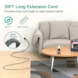 Multiprise américaine avec protection contre les surtensions, 6 prises AC, 2 ports USB Type C, 10A 125V, cordon tressé pour la maison et le bureau - Product Image 3