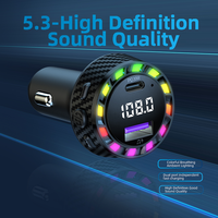 Transmetteur FM BT5.3 Lecteur MP3 de voiture PD 3.0 30W + Port USB-C 3.1A OTP OVP Chargeur de voiture Lumières colorées