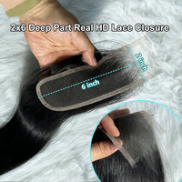 Pas cher 2x6 HD Transparent Dentelle Fermeture Os Droite Fermeture de Cheveux Humains Pré-Plumé Dentelle Brésilienne Naturel Extensions de Cheveux Humains
