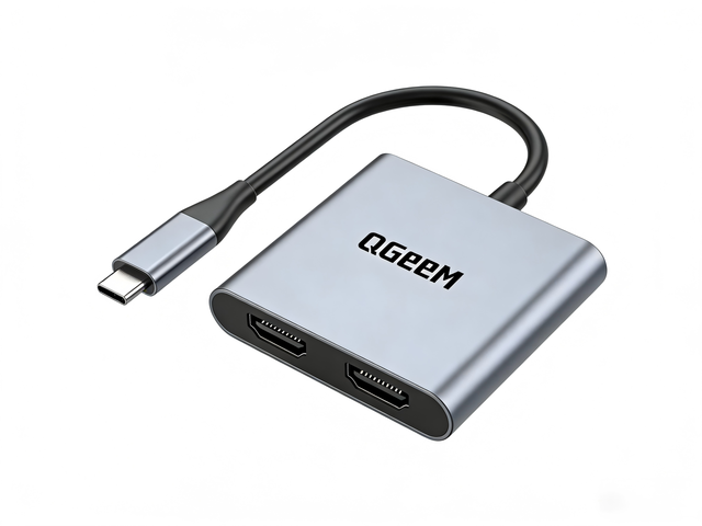 QGeeM 2 in 1 USB Type C to Dual H DMI2.0 Adapter,MST 4K 60Hz Single Screen 4K 30Hz Dual Display Type C HUB for Laptop Monitor TV