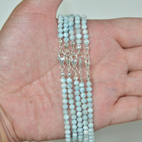 Collier en argent avec perles rondes de larimar naturel de Dominique, couleur bleue, 4 mm, pierres précieuses minérales, bonne taille, 11,4 g, bijoux