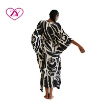 Robe Boubou Africaine à Manches Longues, Noire et Blanche, Coupe Ample, Imprimé Tribal, Ceinturée, Col en V, Grande Taille, Robe d'Été Élégante pour Femme